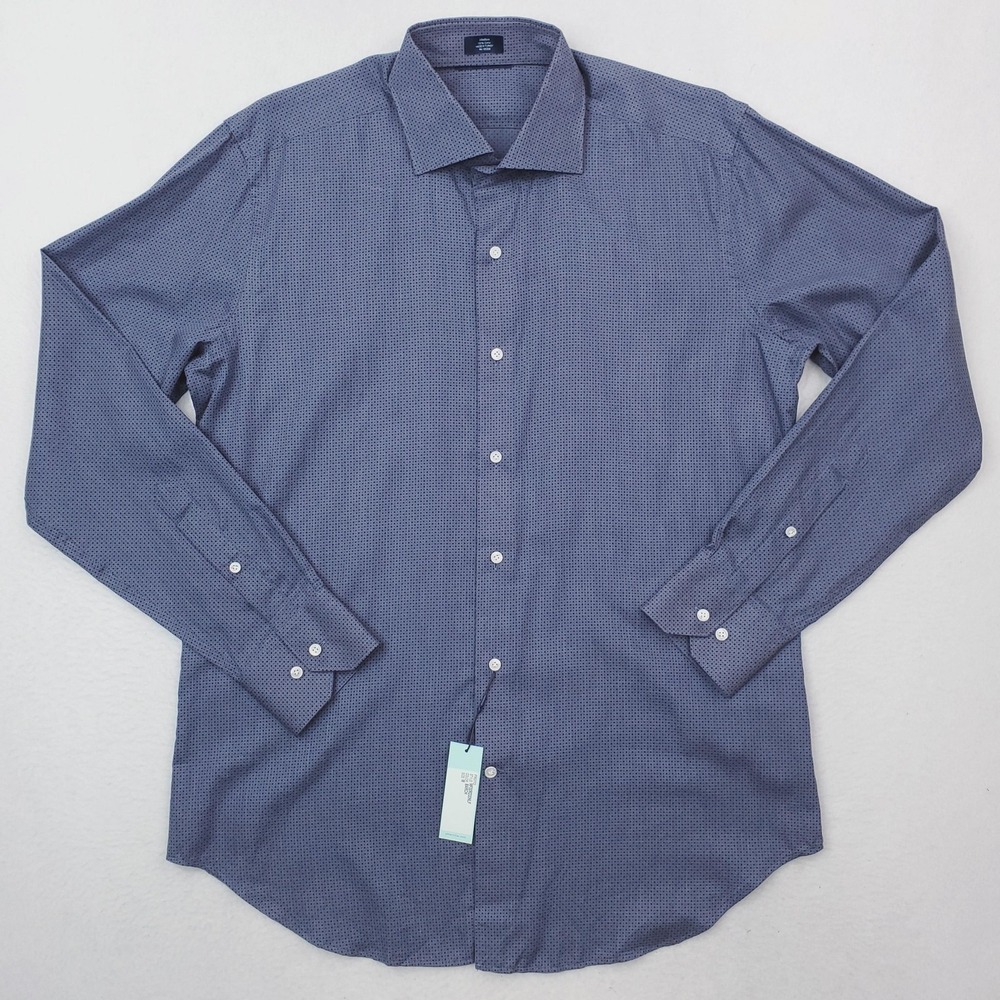 Peter Millar Dress Shirt‎ Mens Medium Blue Polka Dot Twill Button Up Long Sleeve